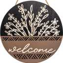 3D 17.7" Welcome Sign for Front Door, Large Black Wooden Flower Door Hanger, Rustic Round Wood Plaque Wall Hanging Decor for Front Porch Outdoor Farmhouse Home Decorations HouseWarming Gift,BLack 