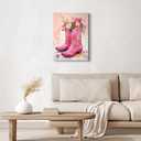 Country Floral Cowgirl Pink Western Boots Wall Decor Cowboy Boots Western Flower Prints Painting Canvas Trendy Preppy Girls Room Decor Pictures For Teen Girls For Living Room Bedroom Wall Decor Art (12x16 Inch)