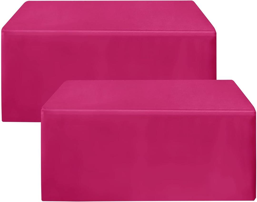 HolidayIdeas 2 Pack Fitted Tableclothes - 48 x 24 Inch - Fuchsia/Hot Pink Rectangle Tablecloths for 4 Foot Tables, Polyester Fabric Table Covers for Folding Table, Parties, Baby Shower, Trade Show