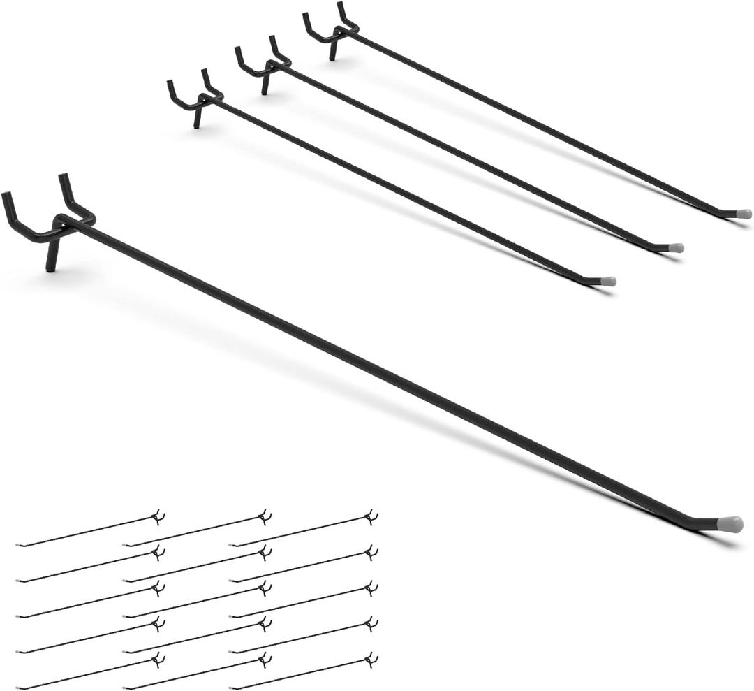 HUHOLE 25 Pack Black Pegboard Hooks 12 Inch Heavy Duty Metal L-Hooks for 1/4" Peg Board Garage Tool Organizer, Retail Display & Craft Storage Hangers (30lbs Capacity)
