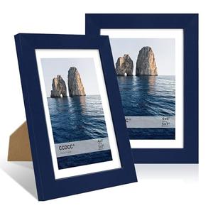 ccdcc 5x7 Picture Frame Set of 2, 5 x 7 Wood Photo Frames with Mat for 4x6, Natural Wooden Frame with Real Glass Cover for Wall and Tabletop Display,Blue