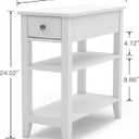 ChooChoo Side Table Living Room, Narrow End Table with Drawer and Shelf, 3-Tier Sofa End Table for Small Space, White