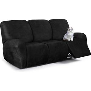 ANARACHON Leather Look Recliner Couch Cover, 8-Pieces Stretch Recliner Sofa Covers, Soft Reclining Slipcover, Washable Furniture Protector for Pets (3 Seater, Black)