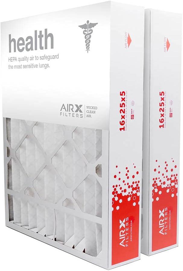 AIRx Filters 16x25x5 MERV 13 HVAC AC Furnace Air Filter Replacement for Lennox X0583 X6670 X6672, Health 2-Pack, Made in the USA