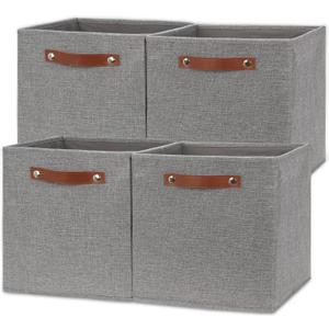 Temary 12x12 Storage Cube Bins 4 Pack Fabric Storage Cubes Storage Bins with Leather Handles, Storage Baskets Foldable Cube Organizers Bins for Home (Grey) (121212, Gray) Temary 12x12 Storage Cube Bins 4 Pack Fabric Storage Cubes Storage Bins with Leather Handles, Storage Baskets Foldable Cube Organizers Bins for Home (Grey) (121212, Gray)