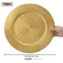 LYHLYA 13 Inch Gold Charger Plates, Round Reef Pattern, Plastic, Set of 12, for Dinner Plates, Wedding Decor, Table Setting (Round)