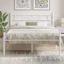 VECELO 14" Queen Size White Metal Platform Bed Frame with Headboard,Premium Steel Slat Support/No Box Spring Needed/Noise-Free/Easy Assembly