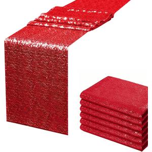 Red Sequin Table Runner 12 X 108 Inch Pack of 6 - Rectangle Glitter Runner for Party Decor, Graduation, Wedding, Birthday Supplies and Decorations