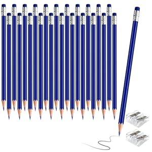 24PCS Black Pencils with Eraser, Pre-Sharpened HB Pencils for Writing & Drawing, School Supplies for Kids Homework, Tests, Art Crafts & Teacher Grading (Dark Blue)