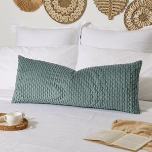 Kevin Textile 14x36 Inch Long Lumbar 1 Pack Boho Decorative Throw Pillow Cover Soft Striped Corduroy Rectangle Cushion Case Farmhouse Solid Color Accent for Living Room Couch Sofa Bed, Teal Green