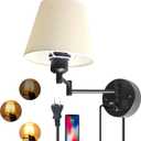 Wall Lamp Plug in with USB and 2 Pin Socket,Wall Mount Lights That Plug in Cord and Switch,Wall Mount Lights for Bedroom Reading Lamps,Nightstand(Bulbs Not Included) (1 Pack)