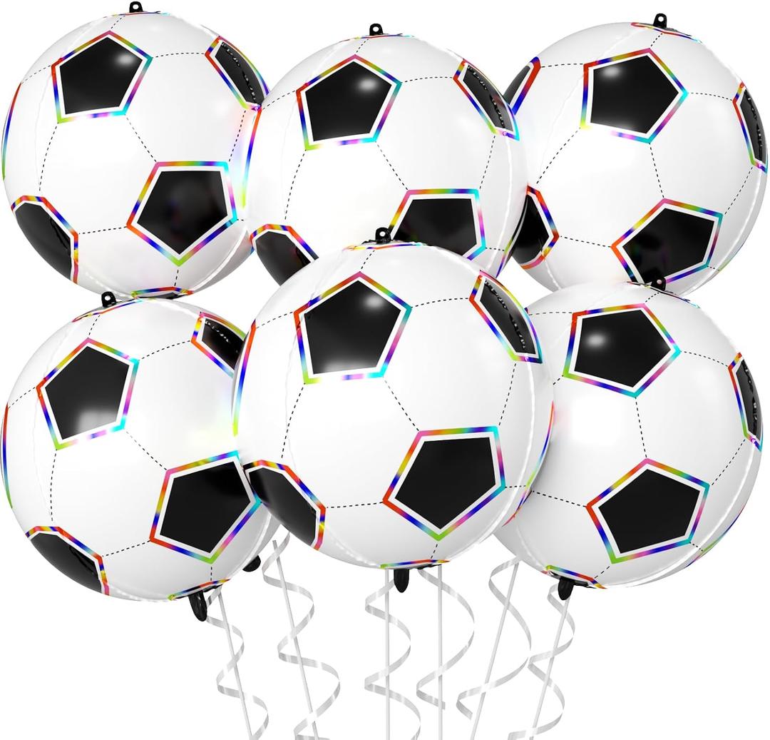 2 x Soccer Ball Balloons, 22 Inch Soccer Balloons Laser Round Sphere Balloon, Foil Football Birthday Balloon for Boys Men Sports Soccer Themed Party Decorations