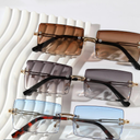 3 Pack Rimless Rectangle Sunglasses for Women Trendy Frameless Square Shades for Men Ultralight