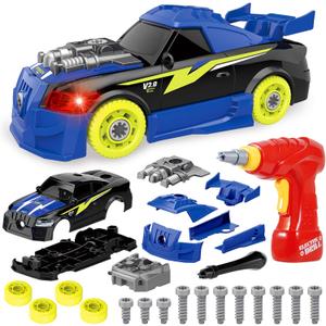 Coogam Take Apart Racing Car with Electric Screwdriver Tool, Fine Motor Skill Toy Car Construction Set STEM Building Learning Game with Light and Sound Gifts for Year Old Boys and Girls