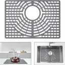 Silicone Sink Protector 19"x13" Rear Drain Hole, Heat Resistant Non-slip Dishwasher Suitable, Sink Mat for Bottom of Farmhouse Kitchen Stainless Steel Sinks(Grey)