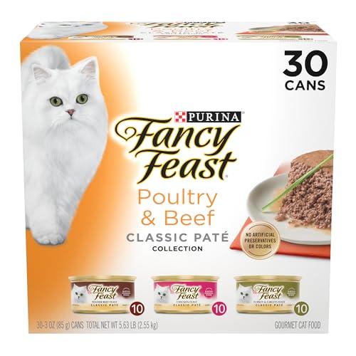 Fancy Feast Poultry and Beef Feast Classic Pate Collection Grain Free Wet Cat Food Variety Pack - (Pack of 30) 3 oz. Cans Best By Jan 2028