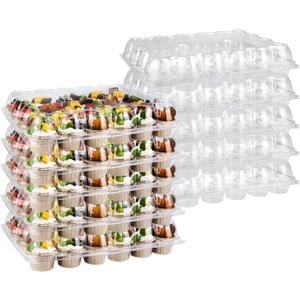 TWOWYHI 24 Counts x 10 Sets Cupcake Containers Cupcake Boxes Plastic Cupcakes Carrier Holders for Clear Plastic Disposable Cupcakes Container with Detachable Tall Lid