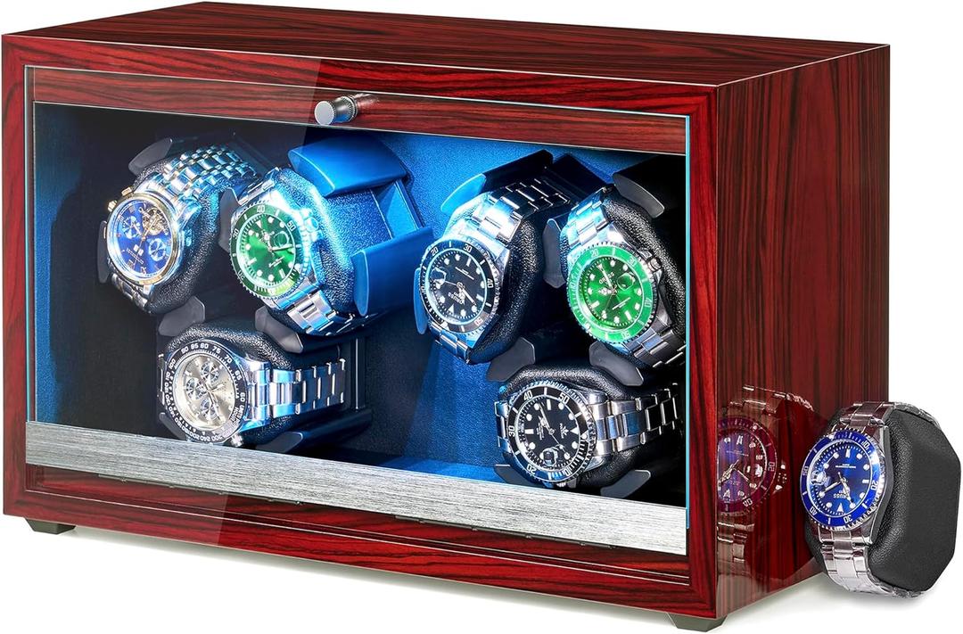 ANWBROAD Watch Winder 6 Watch Rotator with LED and Super Quiet Motor Watch Spinner 4 Rotating Modes Watches Winder box for rolex Watch Shaker with USB Cable UJWW003Y