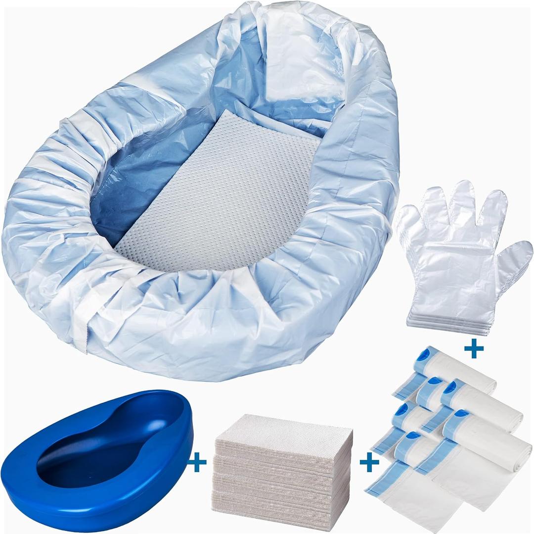 Bedpan Set with 30 Absorbent Pads Gel and 30 Disposable Liners, Bed Pan for Elderly Females Women, Bedpan with Liners for Men Male