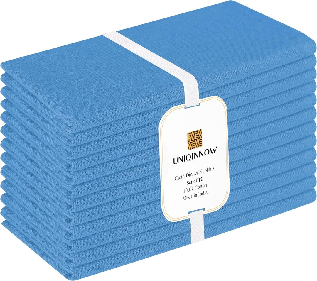 Set of 12 Cotton Cloth Dinner Napkins - Soft Durable Washable - Ideal for Farmhouse Party Wedding Christmas Easter - Perfect Everyday Use Table Linen 17x17 inch Cloth Napkins Light Blue