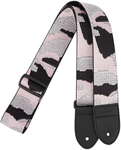 BAKKO Camouflage Guitar Strap Nylon Woven Strap With First-Layer Cowhide Leather Ends, White