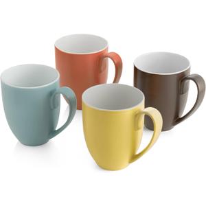 nambe POP Colors Coffee Mugs, Set of 4, 16oz, Coffee Mug Set, Hot Chocolate Ceramic Mugs, Large Mugs for Lattes, Mother's Day Gift, Assorted Colors-Ocean, Citron, Persimmon, Chocolate