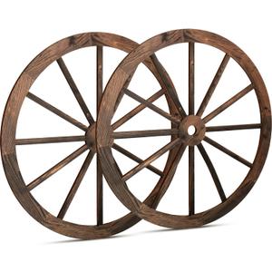 2 Pcs Wagon Wheel Decor Wooden Western Cowboy Party Decorations Vintage Rustic Wagon Wheel Wood Cartwheel Decor for Bar Garage Indoor Outdoor (Brown,12 Inch)