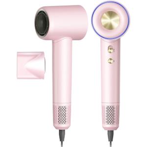 Coolpub High Speed Hair Dryer, 150000 RPM Brushless Motor Professional Blow Dryer for Fast Drying, 500M Negative Ions Ionic with Magnetic Blow Air Nozzle, Control Quiet Noise, Lightweight for Travel (Pink)
