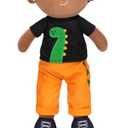 OUOZZZ 13" Black Baby Doll Toys for 1 + Year Old Boy Gifts, African American Doll Birthday Gifts for 1 Year Old Boy Christmas Plush Toys Gift for Toddler Kids Dinosaur