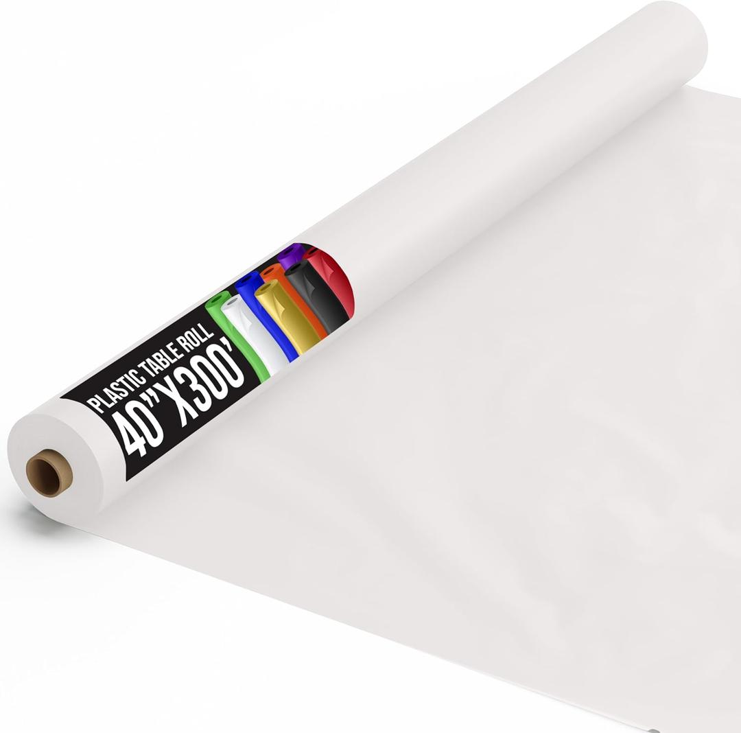 Exquisite White Plastic Table Cover Roll 40" x 300'