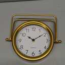 Vintage Golden Table Clock - Elegant Battery Operated Office, Living Room, and Bedroom Clock with Minimalist Design Gold Table Decor 22x19.5x5.5cm