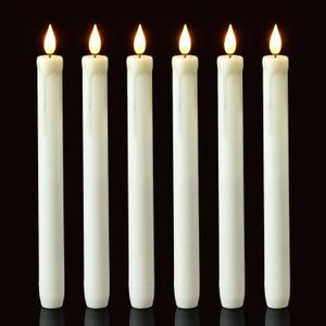 Homemory 6 Pack Flameless Taper Candles, No Remote, Realistic Flickering Battery Operated Candlesticks, White LED Plastic Candle Safe for Weddings, Table Decor, Christmas, and Halloween
