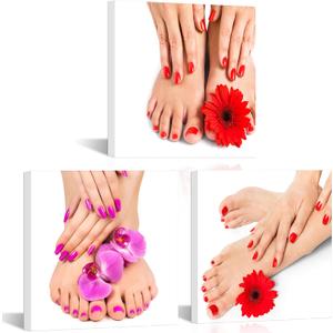 HOMEOART Beauty Salon Decor Pedicure & Manicure Poster Canvas Art Prints Nail Salon Wall Decor, Framed 12"x12"x3 Pieces