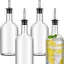 Baderke 4pcs 17oz Glass Long Neck Bottles Glass Pour Liquor Bottles Bar Juice Pour Syrup Bottle with Pourer & Caps Pourer Tapered Spout for Liquor Wine Juice Snowcone Syrup