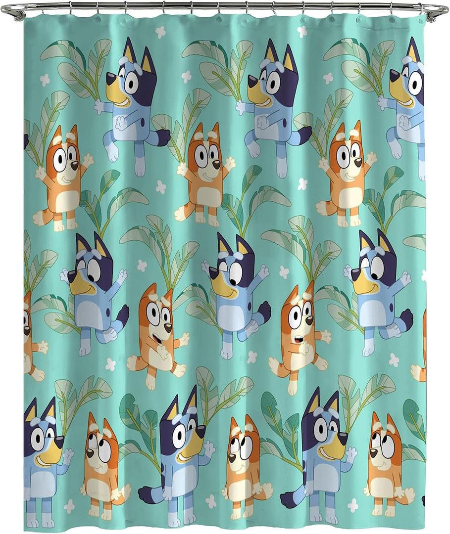 Jay Franco Bluey and Bingo Fabric Shower Curtain - Kids Teal Bathroom Dcor