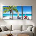 Pormipone 3 Pcs Summer Beach Wall Art Decor, Coconut Tree Canvas Painting Posters,Seaside Starfish Shells Hawaii Pictures for Living Room Bedroom Home Decoration 12 * 18(Poster No Frame)