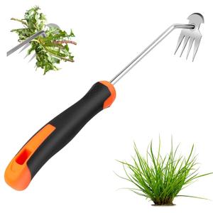 2 x Manual Weed Puller Tool, 4 Teeth Heavy-Duty Manganese Steel Weeding Tool, Rust-Proof Stainless Steel Garden Weeder, Ergonomic Handle Portable Weed Remover for Lawn, Farm, Vegetable & Flower Gardening