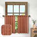 36 Inch Length Curtains Linen 2 Tier Back Tab Pocket Cafe Short Semi Sheer Terracotta Rust Colored Valance Curtains for Bathroom Small Boho Kitchen Window Sink 30 x 36 in Long Burnt Orange Terra Cotta