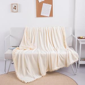 Fleece Throw Blanket for Couch,Soft Cozy Fuzzy Flannel Blanket for Sofa Bed,Warm and Lightweight Velvet Bed Blankets Suitable for All Season (Full (60" x 80"), Offwhite)  2 Pack