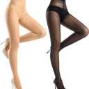 2 Pairs T-Crotch Sheer Tights for Women, 40D Rip Resistant Pantyhose for Women, Ultra Thin High Waist Stockings