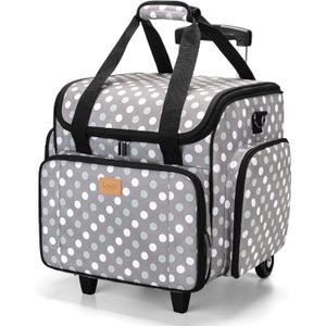LUXJA Serger Case with Detachable Dolly, Bag with Removable Padding Pad (Fit for Most Standard Machines), Gray Dots