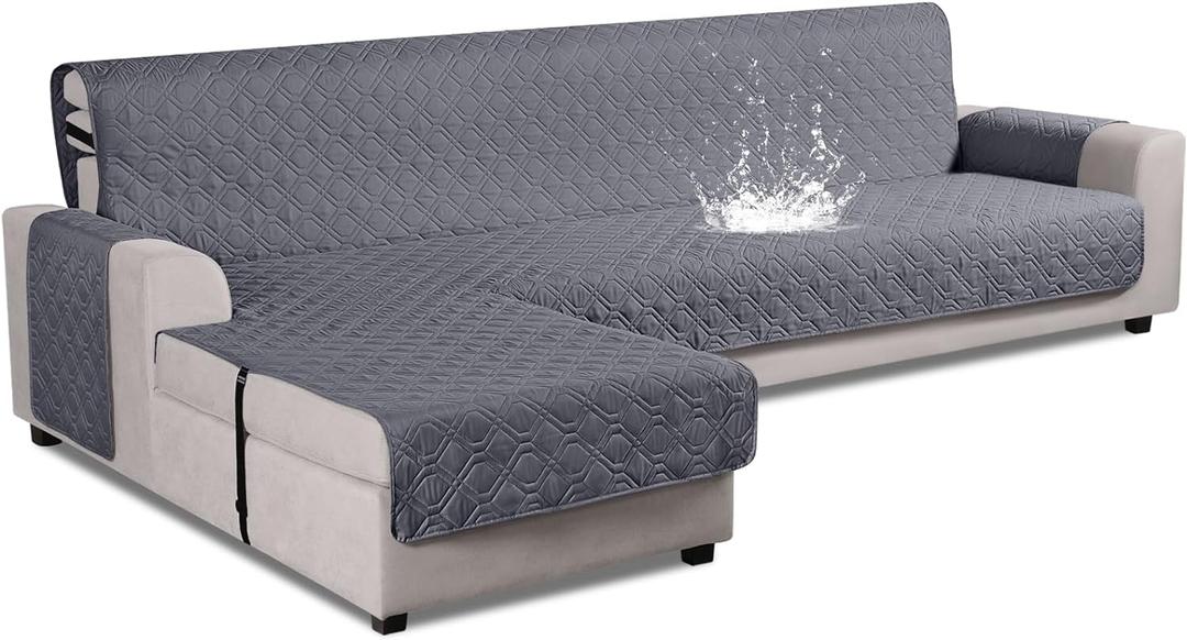 VANSOFY Upgraded Sectional Couch Covers 100% Waterproof L Shaped Sofa Slipcover Reversible Chaise Lounge Cover for Sectional Sofa Furniture Protector Cover for Pets Dog Cat(X-Large, Dark Gray)