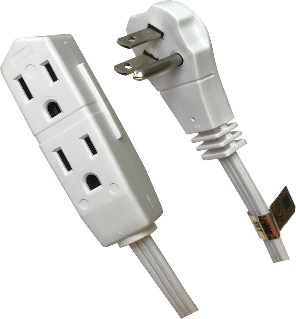 Webber CW43577 9 FT White Low Profile Flat Plug Triple Extension Cord Webber Home & Office Series, White