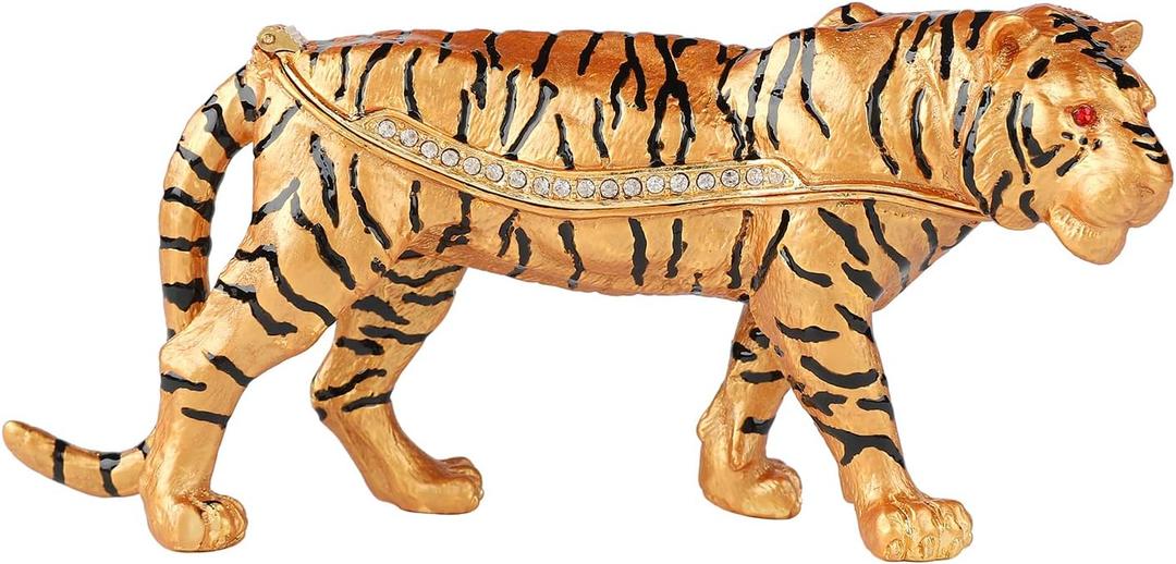 Tiger Trinket Boxes Hinged Enamel Hand-Painted Jewelry Box Animals Figurine Unique Gift for Home Decor
