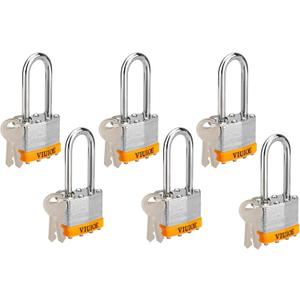6pcs Keyed Alike Padlocks - Long Shackle Gym Locker Locks with Keys - Laminated Padlocks for Door, Luggage, Gate, Storage, Fence, Cabinet, Garage, Shed, Latch