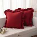 JIUZHEN Throw Pillow Covers with Ruffles, Soft Solid Decorative Velvet Pillow Covers for Couch Sofa Bed, Home Decor Cushion Case for Living Room and Bedroom, Pack of 2, 16 x 16 Inches, Red