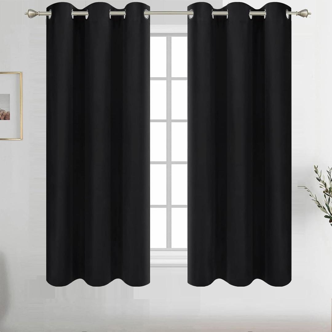 Diraysid Black Grommet Blackout Curtains for Bedroom Thermal Insulated Room Darkening Curtains Drapes, 42 x 72 inch, 2 Panels