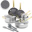 GreenPan Hybrid 13 Piece Nonstick Stainless Steel Cookware Set, APEX Tri-Ply Thermobond PFAS-Free Ceramic Pots & Pans, Induction & All Cooktop Compatible, Oven Temp to 850°F, Dishwasher Safe, Gold