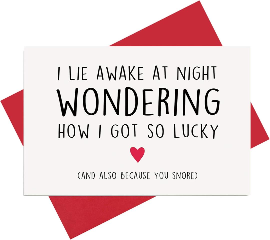 Alzombi Funny Snoring Anniversary Card for Husband Wife, Cute Birthday Card for Boyfriend Girlfriend, Snore Valentines Day Cards for Him Her