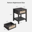 SICOTAS Rattan Nightstand Set of 2, Rattan Decor Drawer with Brass Knobs Night Stand Bedside Table Boho End Tables Side Tables with Storage Shelf for Bedroom,Small Space, 2 Pieces